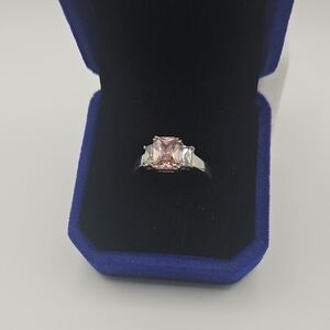 Chic Princess Cut Pink and Silver Women's Ring